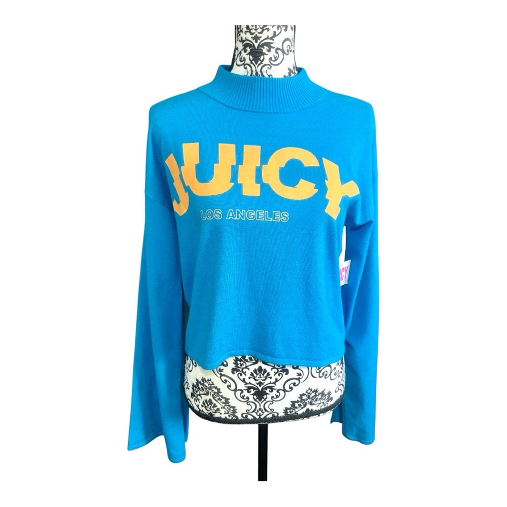 JUICY BY JUICY COUTURE Blue Turtleneck Sweater with Yellow Logo